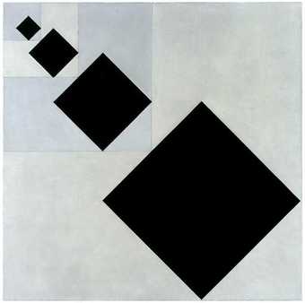 Theo Van doesburg Arithmetic Composition 1929 1930 square canvas with black squares receding in size in a diagnal line from bottom right corner of the canvas to the top left corner of the canvas 