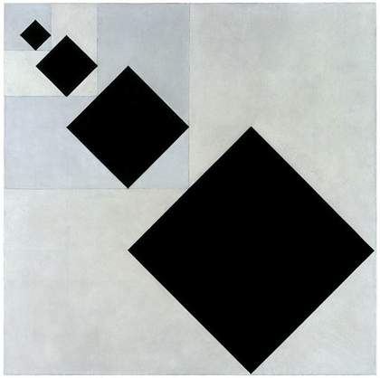 Theo Van doesburg Arithmetic Composition 1929 1930 square canvas with black squares receding in size in a diagnal line from bottom right corner of the canvas to the top left corner of the canvas