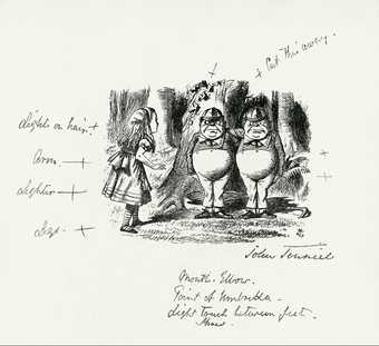 John Tenniel notes on his illustration of Alice with Tweedledum and Tweedledee