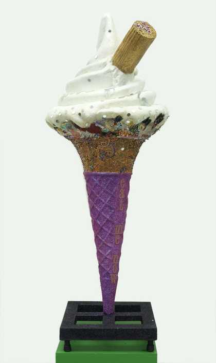 Chila Kumari Burman, Eat Me Now (a sculpture of an ice cream cone covered in sequins and embellishments)