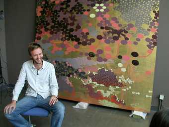 Artist Toby Ziegler during an interview about his painting The Hedonistic Imperative (2nd version) 2006
