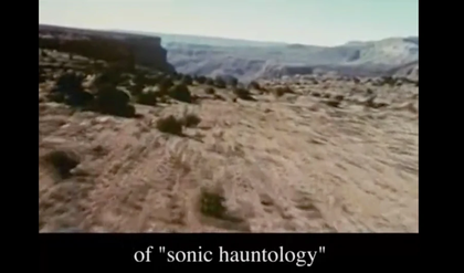An image of a barren landscape with the text 'of "sonic hauntology"' below it