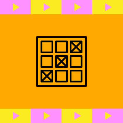 A bingo sheet with three crosses marked on it, with an orange background