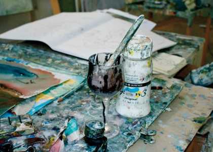 A close up of some paints in the Trewavenen Studios