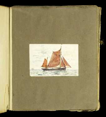 Mounted painting of a sailing boat from the scrapbook of Thomas Cooper Gotch and Henry Scott Tuke