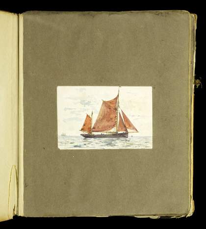 Mounted painting of a sailing boat from the scrapbook of Thomas Cooper Gotch and Henry Scott Tuke