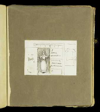 Sketch of a closet with another image of a female figure behind of the doors from the scrapbook of Thomas Cooper Gotch and Henry