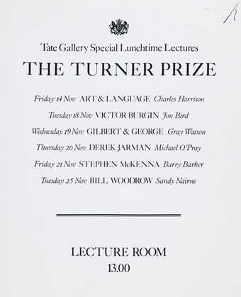 Turner Prize 1986 lecture invitation
