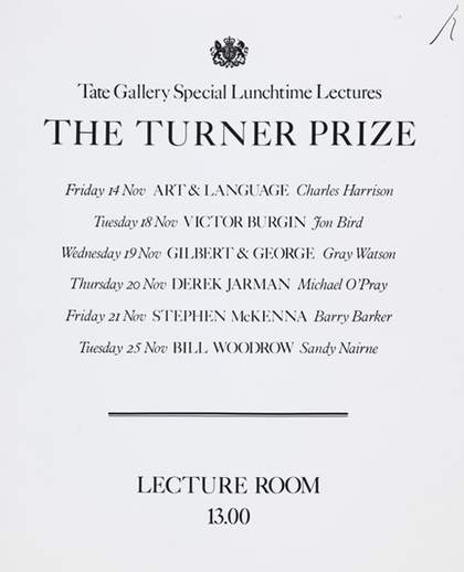 Turner Prize 1986 lecture invitation