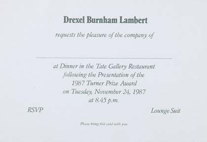 Turner Prize 1987 dinner invitation