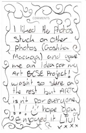 Comment card, Turner Prize exhibition, 2008