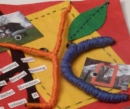 Photograph showing twigs wrapped in wool