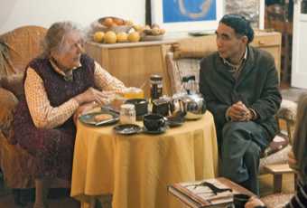 Winifred Nicholson and Li Yuan-chia drinking tea at Nicholson's home in Brampton, Cumbria, 1975