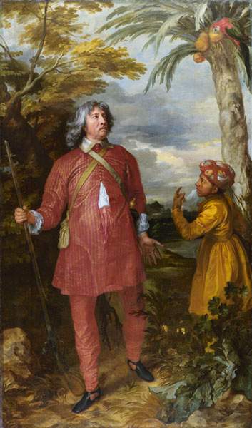 Anthony Van Dyck William Fielding 1st Earl of Denbigh c.1635 to 1636 portrait of a man walking through tropical jungle as an explorer 