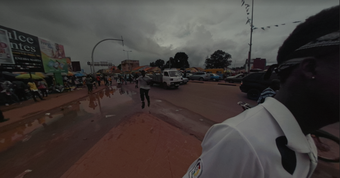 Roller skaters in the streets of Bissau shot over the shoulder of one of the skaters