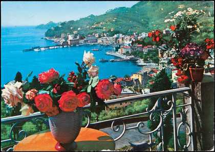 French recipe postcard used as source material for Patrick Caulfield's Santa Margherita Ligure 1964