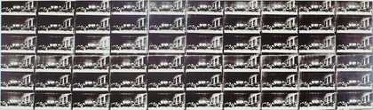 Repeated screen print in black and white of Jesus's last supper