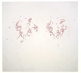 Roni Horn Were 4 2002 Drawing of two rounded shapes made up of short wavy lines