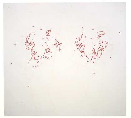 Roni Horn Were 4 2002 Drawing of two rounded shapes made up of short wavy lines