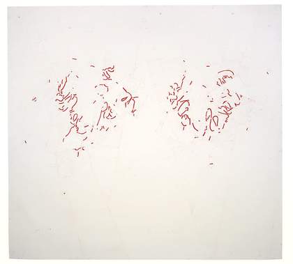 Roni Horn Were 4 2002 Drawing of two rounded shapes made up of short wavy lines