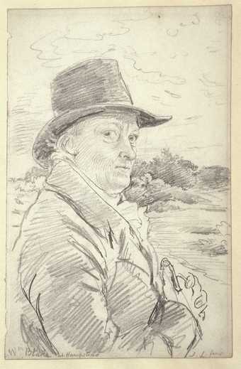 drawing of a man in a dark hat outside