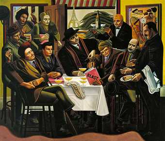 William Roberts oil painting of a group of Vorticists at a Parisian restaurant in 1915