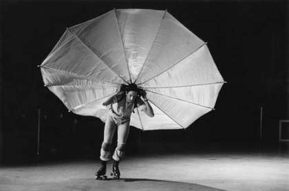 Rauschenberg performing his piece 'Pelican' (1963), First New York Theater Rally, abandoned television studio, Broadway and Eighty-first Street