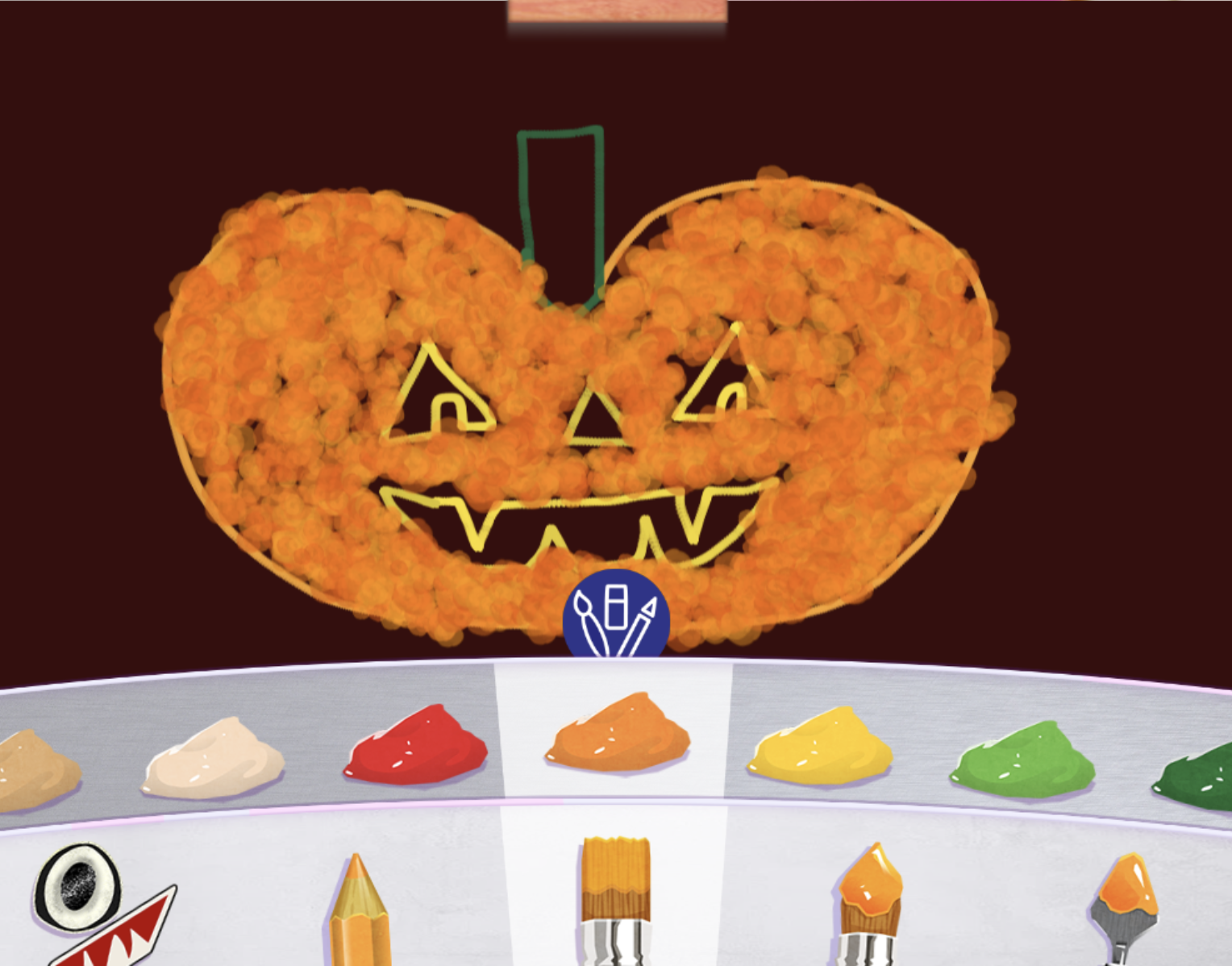 A drawing of a jack o' lantern pumpkin